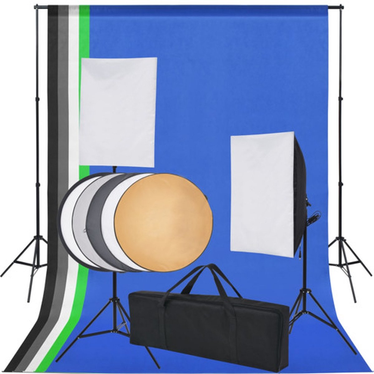 vidaXL Fotostudio set met 5 gekleurde achtergronden & 2 softboxen