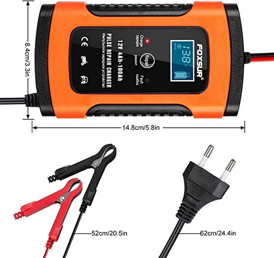 DEKKO TOOLS Acculader Druppellader - 12V universeel voor auto, motor, boot - 4Ah-100Ah