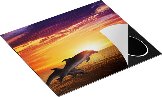 Chefcare Inductie Beschermer Twee Dolfijnen bij de Zonsondergang - 59x52 cm - Afdekplaat Inductie - Kookplaat Beschermer - Inductie Mat