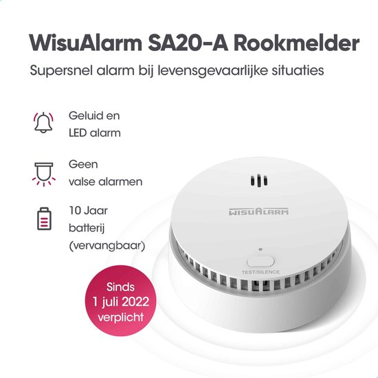 WisuAlarm SA20-A Rookmelder - 6 Rookmelders - 10 jaar batterij - Kan in de  buurt van... | bol.com