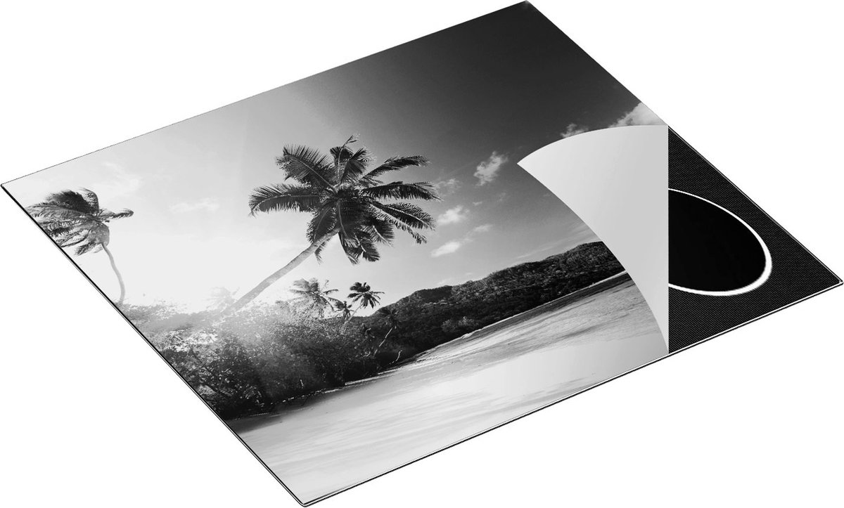 Chefcare Inductie Beschermer Strand tijdens Zonsondergang in Seychellen - Zwart Wit - 58,3x51,3 cm - Afdekplaat Inductie - Kookplaat Beschermer - Inductie Mat