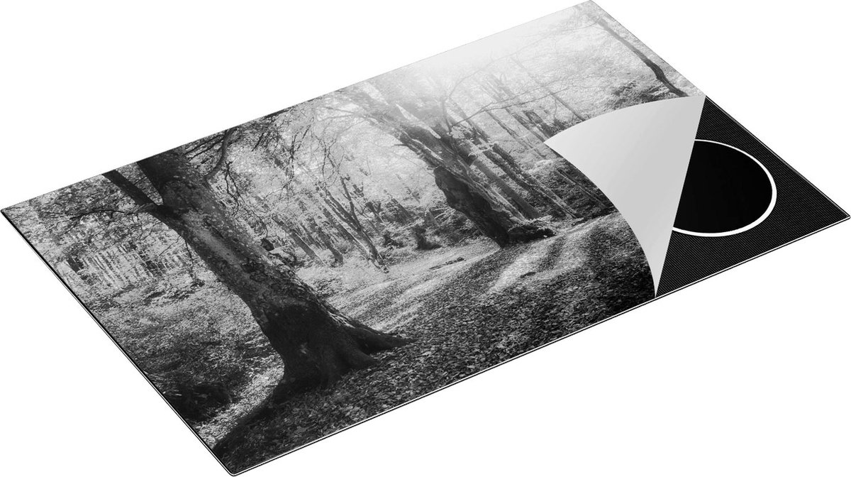 Chefcare Inductie Beschermer Oranje Herfstbos met Zonneschijn - Zwart Wit - 85x52 cm - Afdekplaat Inductie - Kookplaat Beschermer - Inductie Mat