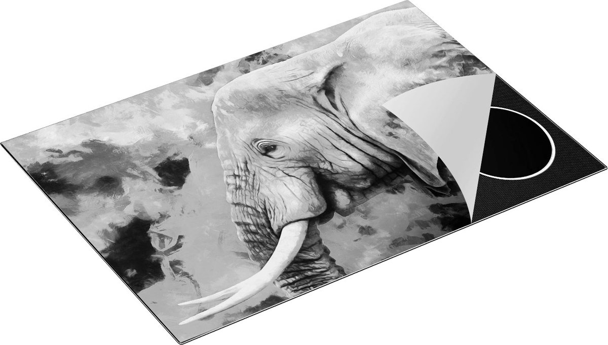 Chefcare Inductie Beschermer Kleurrijke Olifant - Abstract - Zwart Wit - 76x51,5 cm - Afdekplaat Inductie - Kookplaat Beschermer - Inductie Mat