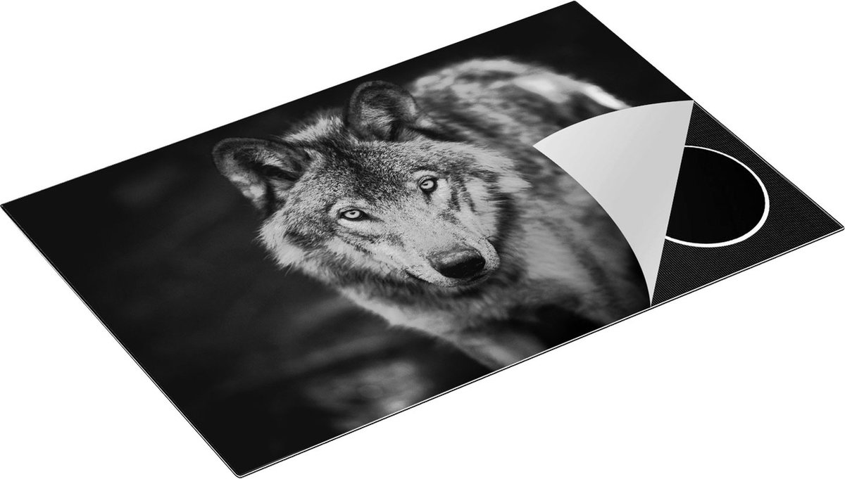 Chefcare Inductie Beschermer Wolvenkop - Grijze Wolf - Zwart Wit - 83x51,5 cm - Afdekplaat Inductie - Kookplaat Beschermer - Inductie Mat