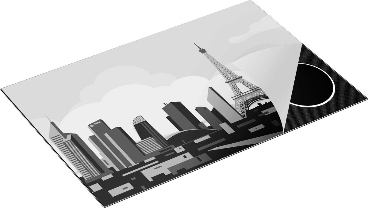 Chefcare Inductie Beschermer Skyline van Parijs - Abstract - Zwart Wit - 83x51,5 cm - Afdekplaat Inductie - Kookplaat Beschermer - Inductie Mat