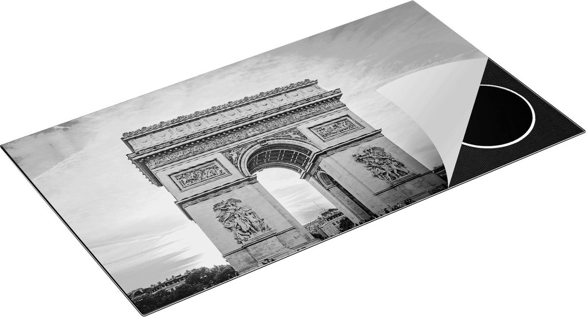 Chefcare Inductie Beschermer Arc de Triomphe in Parijs met Zonsondergang - Zwart Wit - 95x50 cm - Afdekplaat Inductie - Kookplaat Beschermer - Inductie Mat