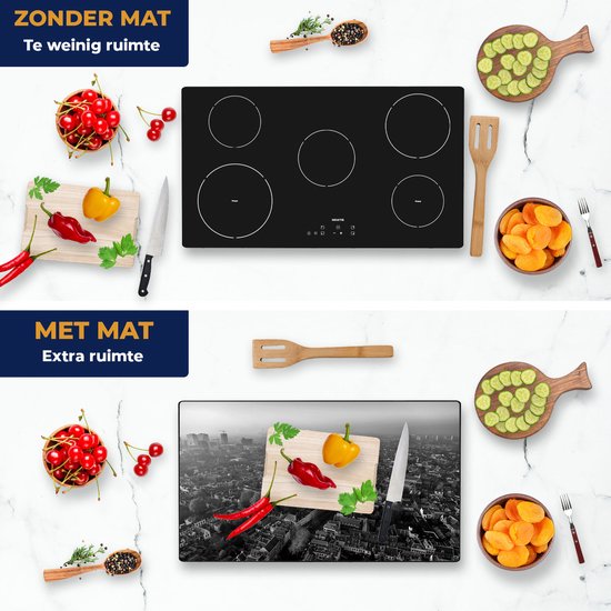 Chefcare Inductie Beschermer Utrecht vanuit de Lucht - Zwart Wit - 90x52 cm - Afdekplaat Inductie - Kookplaat Beschermer - Inductie Mat
