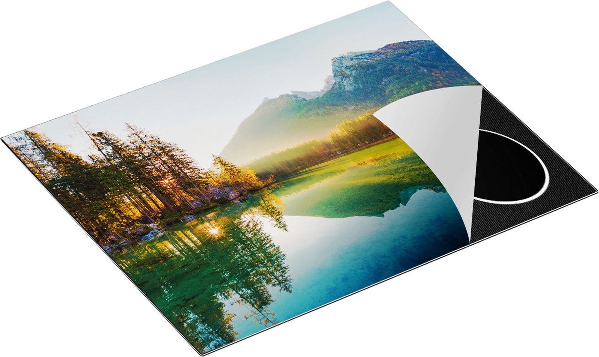 Chefcare Inductie Beschermer Zonsopgang bij het Meer in de Herfst - 65x55 cm - Afdekplaat Inductie - Kookplaat Beschermer - Inductie Mat