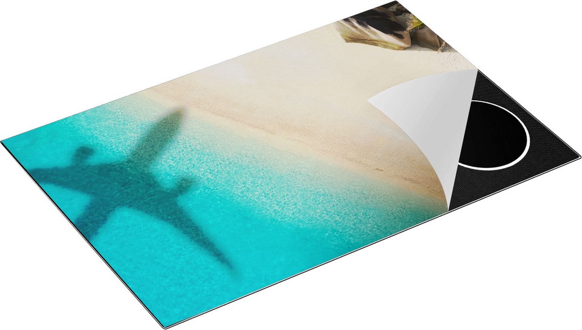 Chefcare Inductie Beschermer Silhouet van een Vliegtuig op het Strand - 78x52 cm - Afdekplaat Inductie - Kookplaat Beschermer - Inductie Mat