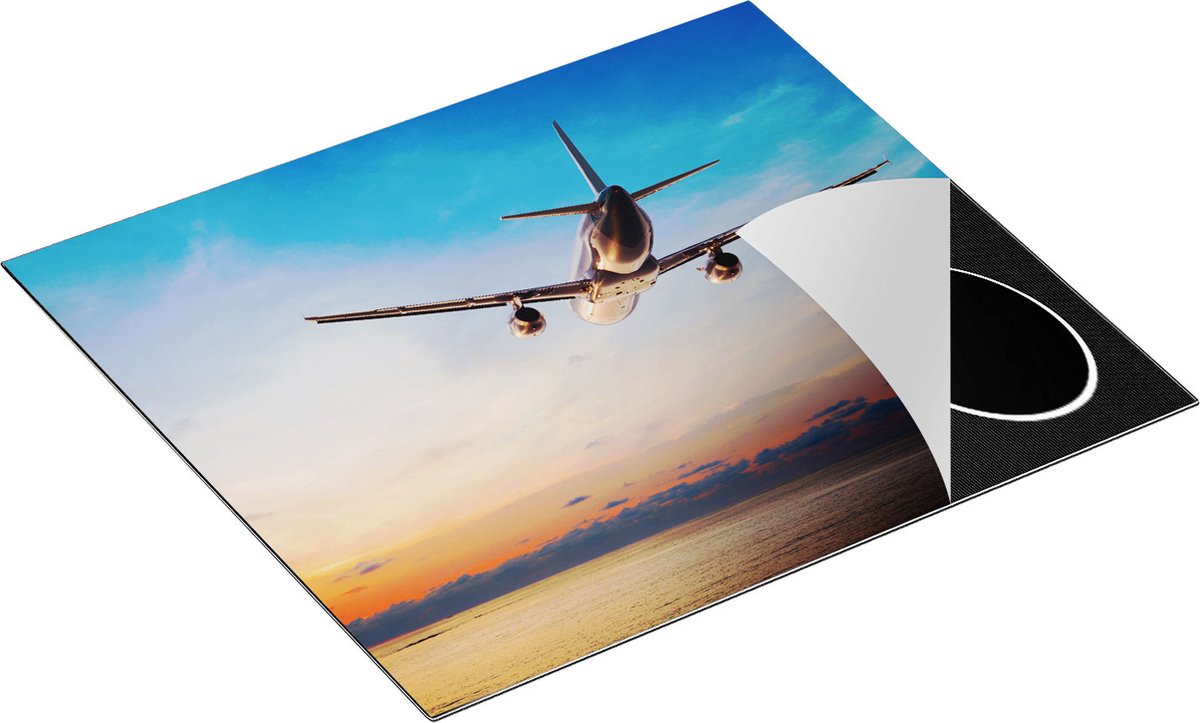 Chefcare Inductie Beschermer Vliegtuig Boven de Zee bij Zonsondergang - 60x50 cm - Afdekplaat Inductie - Kookplaat Beschermer - Inductie Mat