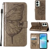 Mobigear Telefoonhoesje geschikt voor OnePlus Nord 2T 5G Hoesje | Mobigear Butterfly Bookcase Portemonnee | Pasjeshouder voor 2 Pasjes | Telefoonhoesje voor Pinpas / OV Kaart / Rijbewijs - Grijs