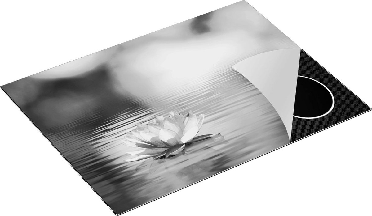 Chefcare Inductie Beschermer Roze Lotusbloem op het Water - Zwart Wit - 71x52 cm - Afdekplaat Inductie - Kookplaat Beschermer - Inductie Mat