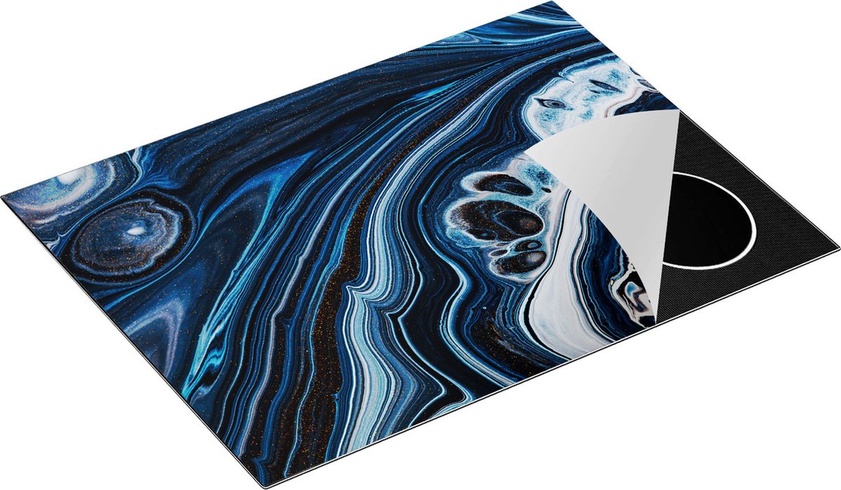 Chefcare Inductie Beschermer Abstracte Kunst - Blauwe Verf - 70x50 cm - Afdekplaat Inductie - Kookplaat Beschermer - Inductie Mat