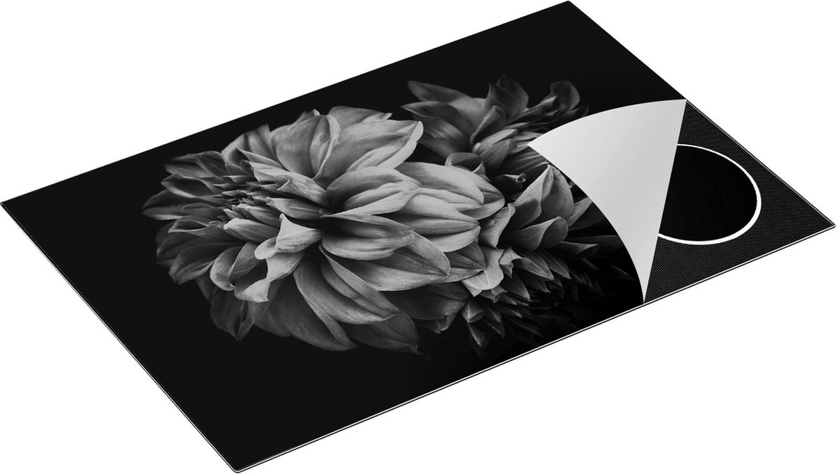 Chefcare Inductie Beschermer Rode Dahlia Bloemen - Zwart Wit - 81,2x52 cm - Afdekplaat Inductie - Kookplaat Beschermer - Inductie Mat