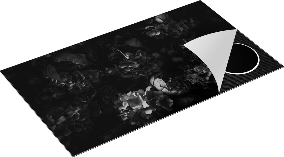 Chefcare Inductie Beschermer Bloemen in het Donker - Duisternis - Zwart Wit - 91,6x52,7 cm - Afdekplaat Inductie - Kookplaat Beschermer - Inductie Mat