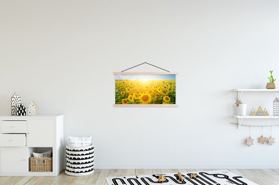 Support pour affiche avec affiche 90x45 cm - Affiche scolaire - Tournesol - Soleil - Nuages ​​- Affiche textile - Lattes vierges