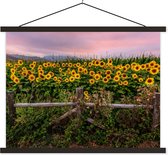 Posterhanger incl. Poster 60x45 cm - Schoolplaat - Zonnebloem - Bloemen - Planten - Textielposter - Zwarte latten