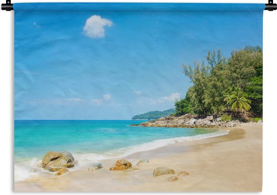 Wandkleed - Wanddoek - Strand - Zee - Planten - Tropical - 60x45 cm - Wandtapijt