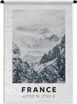 Wandkleed - Wanddoek - Frankrijk - Bergen - Sneeuw - 90x135 cm - Wandtapijt