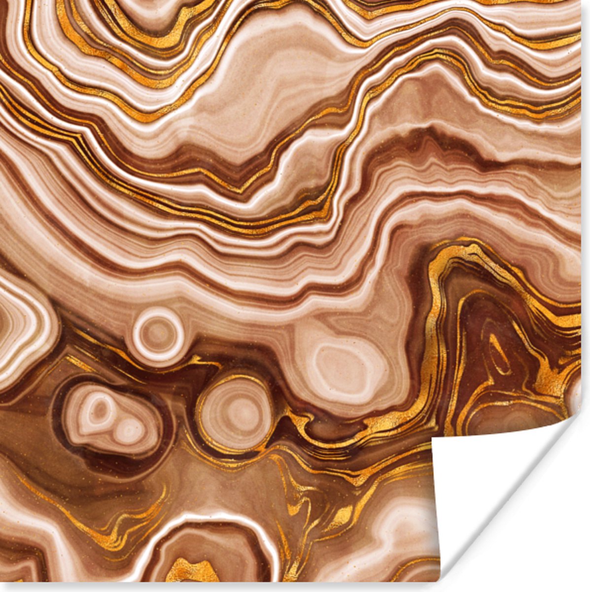Poster Goud - Agaat geode - Stenen - Bruin - 30x30 cm