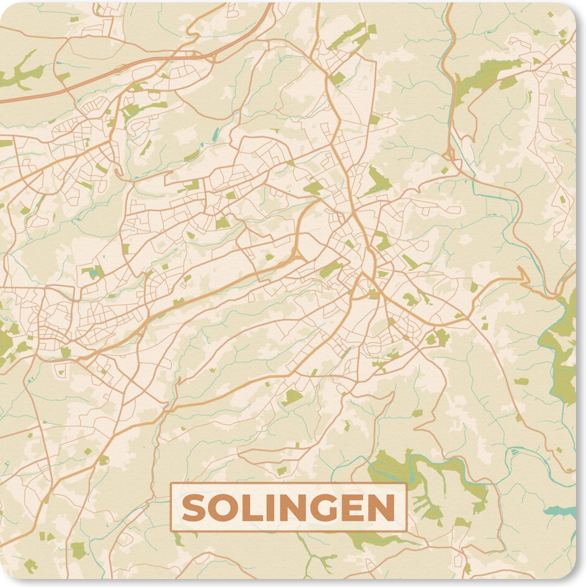 Muismat 30x30 cm - Mousepad Plattegrond - Solingen - Kaart - Stadskaart - Vintage - Muismatten - Stadskaart