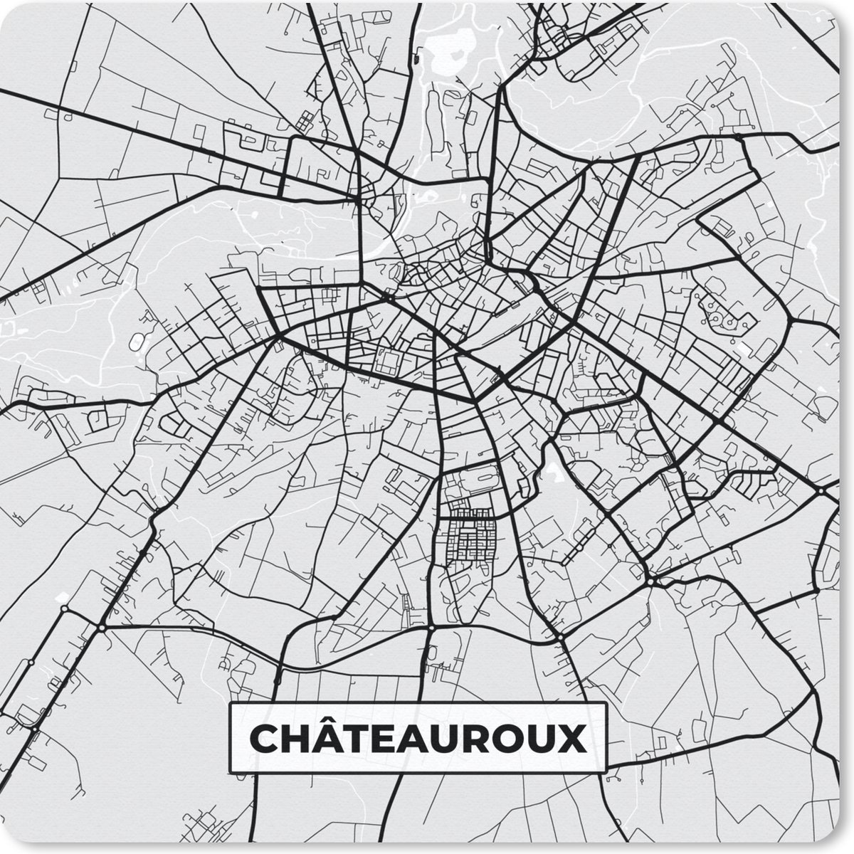 Muismat 30x30 cm - Mousepad Plattegrond – Châteauroux – Stadskaart – Kaart – Frankrijk - Muismatten - Stadskaart
