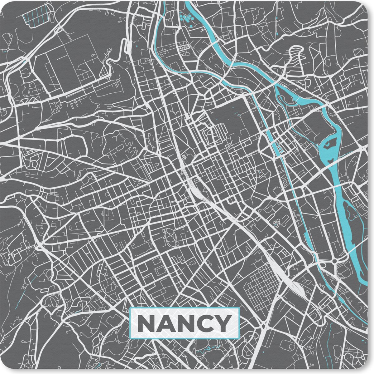 Muismat 30x30 cm - Mousepad Nancy - Stad - Stadskaart - Plattegrond - Frankrijk - Muismatten - Stadskaart