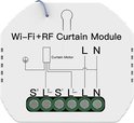 Witte Wi-Fi+RF Curtain Module met schroefklemmen voor bedrading en markeringen.