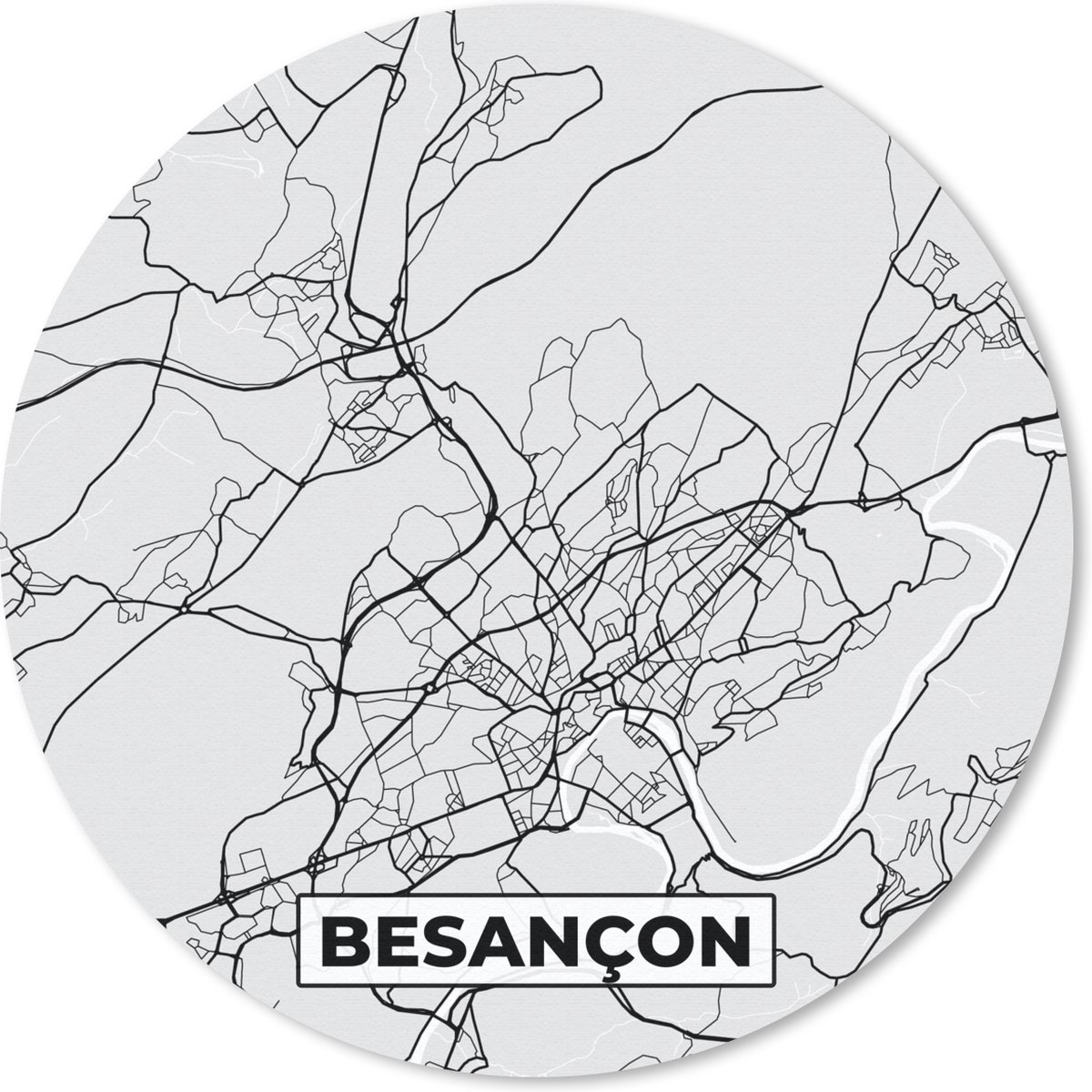Muismat rond 50x50 cm - Mousepad Frankrijk - Besançon - Stadskaart - Plattegrond - Kaart - Ronde muismatten - Stadskaart