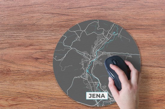 Muismat rond 40x40 cm - Mousepad Plattegrond – Jena – Blauw – Stadskaart – Kaart - Duitsland - Ronde muismatten - Stadskaart