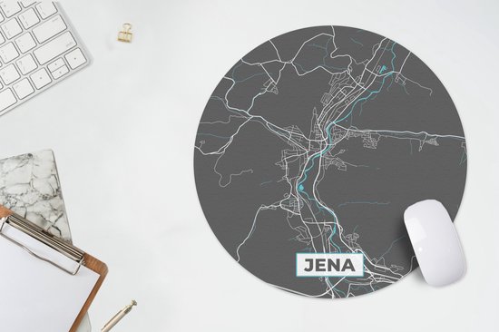 Muismat rond 40x40 cm - Mousepad Plattegrond – Jena – Blauw – Stadskaart – Kaart - Duitsland - Ronde muismatten - Stadskaart