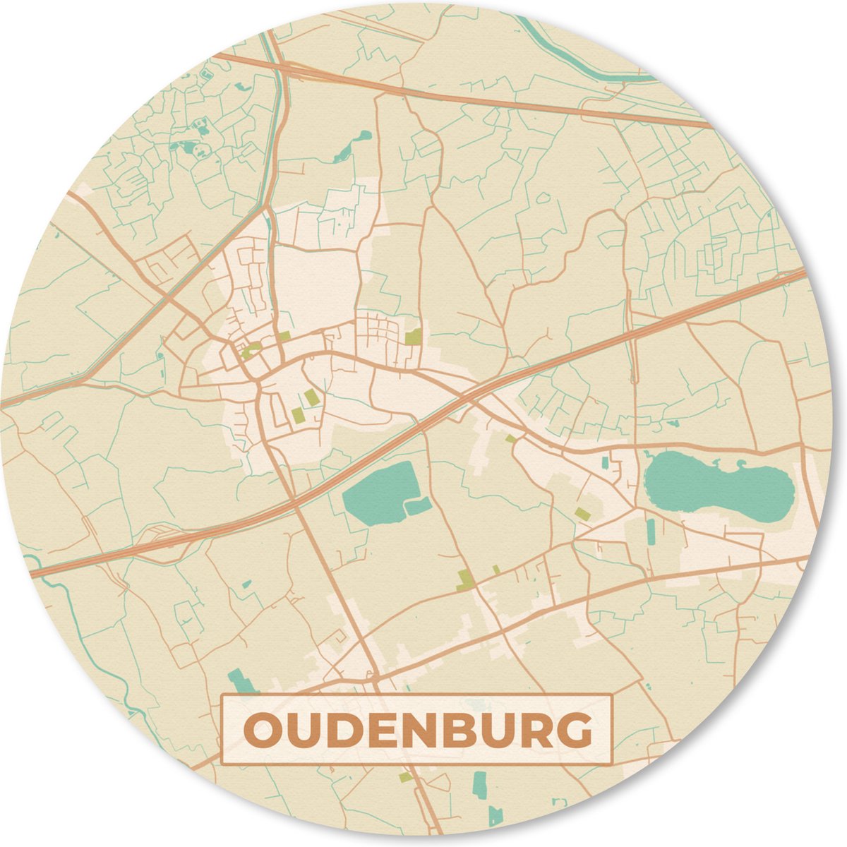 Muismat rond 30x30 cm - Mousepad Plattegrond - Stadskaart - Kaart - Vintage - Oudenburg - Ronde muismatten - Stadskaart