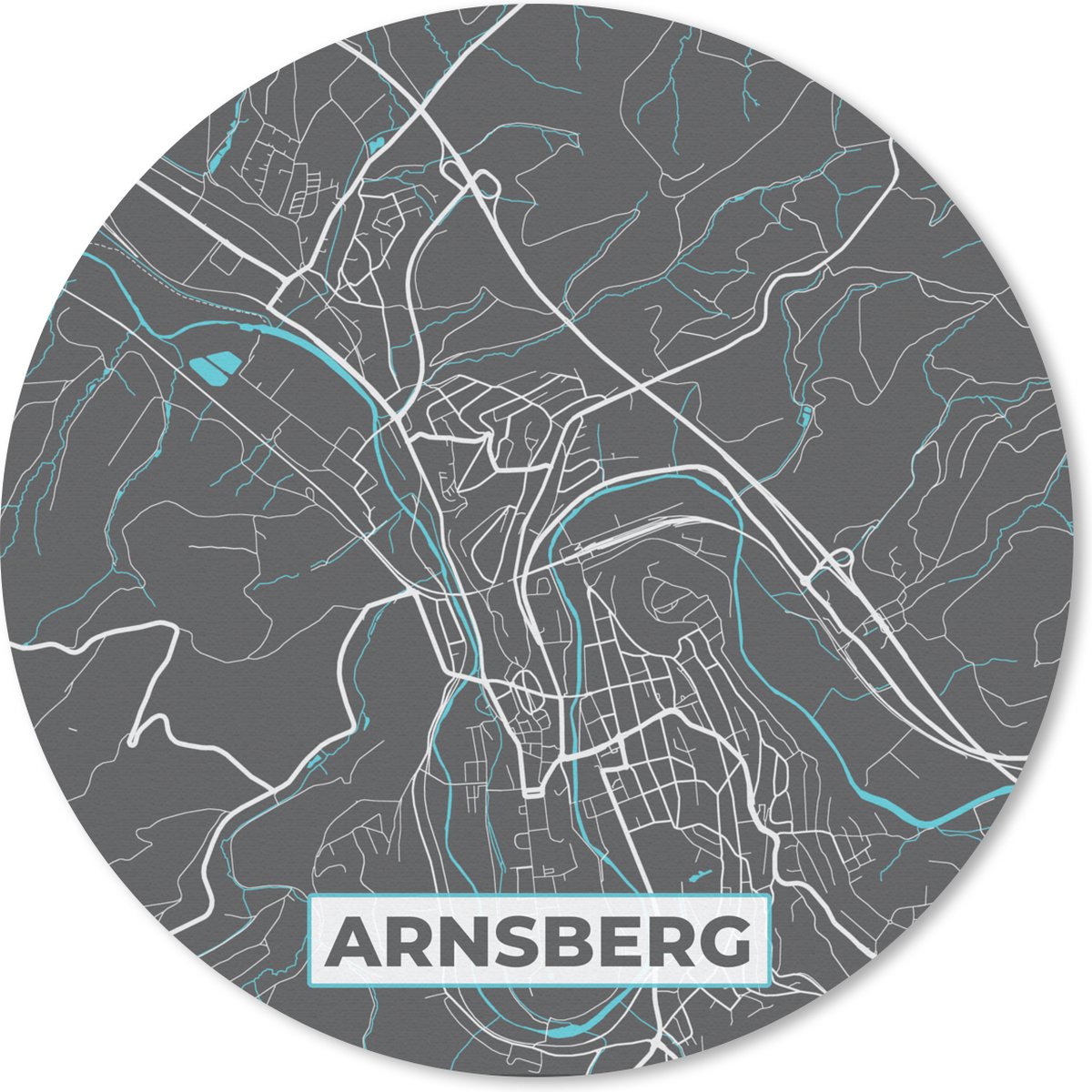 Muismat rond 30x30 cm - Mousepad Stadskaart – Kaart – Arnsberg – Blauw – Duitsland – Plattegrond - Ronde muismatten - Stadskaart