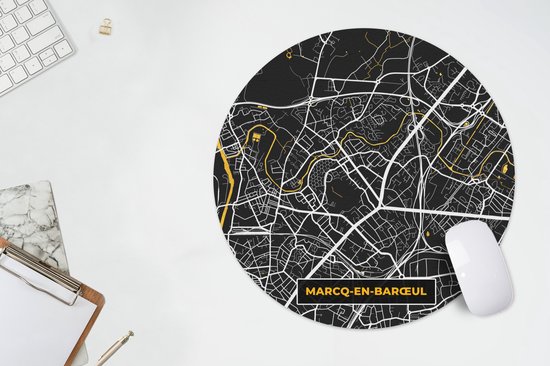 Muismat rond 50x50 cm - Mousepad Frankrijk - Stadskaart -Marcq-en-Barœul - Plattegrond - Kaart - Ronde muismatten - Stadskaart