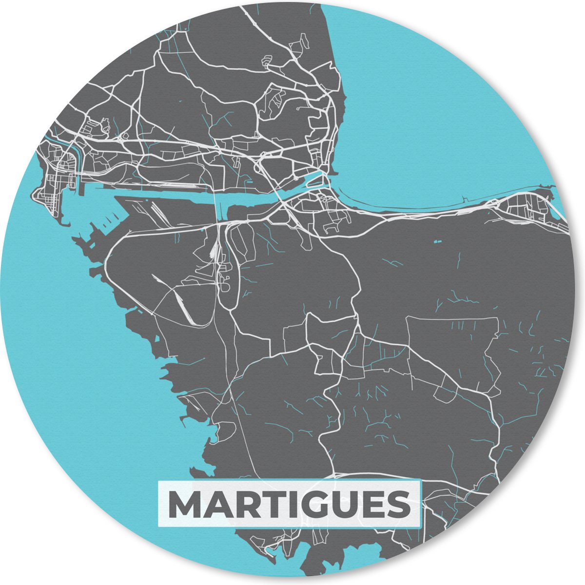 Muismat rond 50x50 cm - Mousepad Stadskaart - Kaart - Plattegrond - Martigues - Frankrijk - Ronde muismatten - Stadskaart