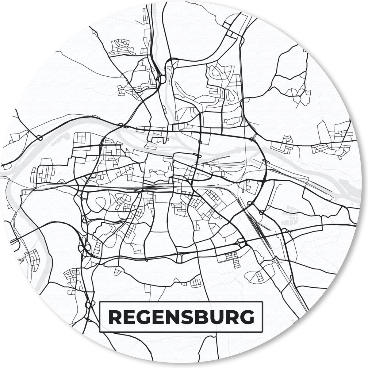 Muismat rond 40x40 cm - Mousepad Plattegrond - Kaart - Regenburg - Stadskaart - Ronde muismatten - Stadskaart