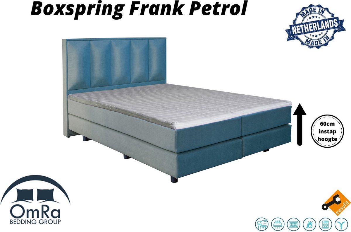 Omra Bedding - Complete boxspring - Frank Petrol - 140x190 cm - Inclusief Topdekmatras - Hotel boxspring