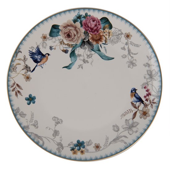 Clayre & Eef Dinerbord Ø 26 cm Wit Roze Porselein Bloemen