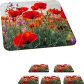 Onderzetters voor glazen - Klaproos - Bloemen - Wilde bloemen - 10x10 cm - Glasonderzetters - 6 stuks