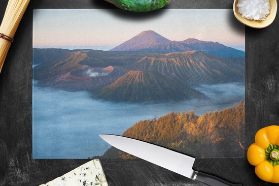 Planche à découper en Verres - 39x28 - Volcan - Nature - Brouillard - Planches à découper en Glas