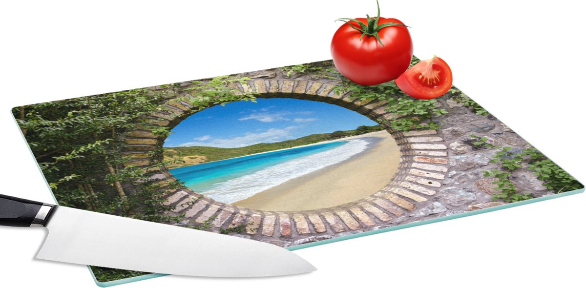 Glazen Snijplank - 39x28 - Strand - Zee - Doorkijk - Snijplanken Glas