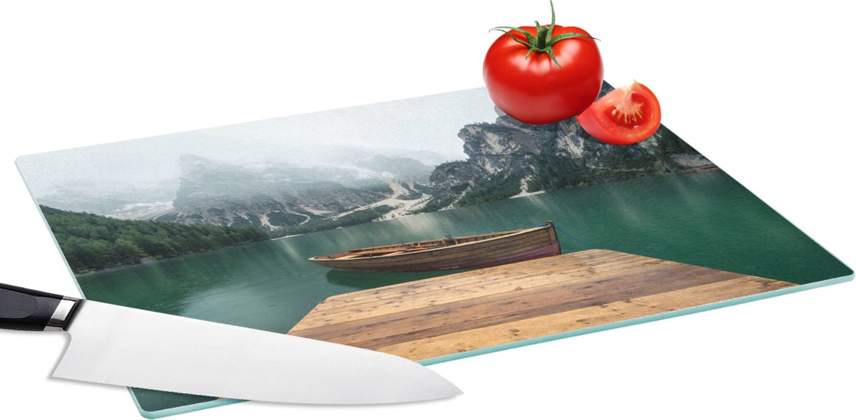 Glazen Snijplank - 39x28 - Mist - Sneeuw - Berg - Boot - Snijplanken Glas