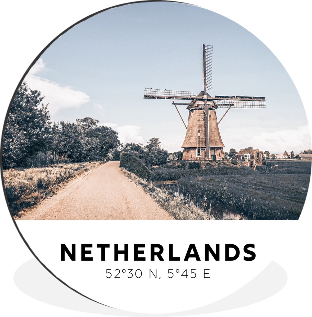 WallCircle Wandcirkel - Muurcirkel - Nederland - Molen - Natuur - Aluminium - Dibond - 30x30 cm - Binnen en Buiten Multicolor