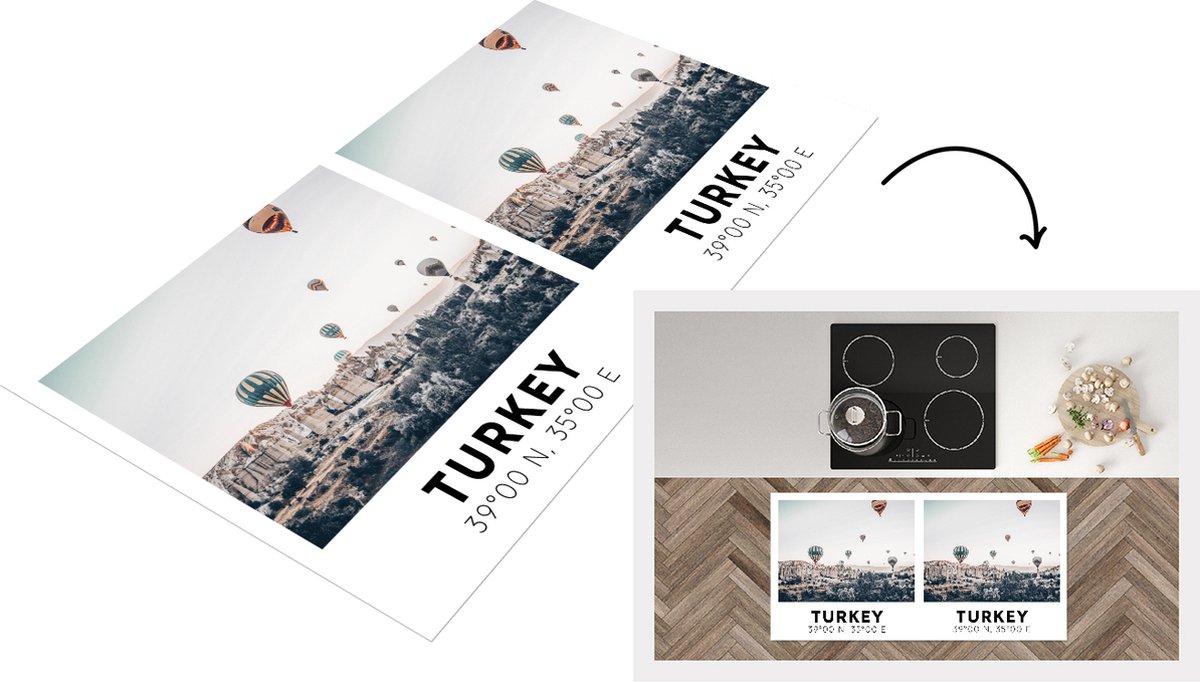 KitchenYeah Keukenloper - Loper keuken - Turkije - Cappadocië - Luchtballon - 120x60 cm - Keukenloper vinyl Multicolor
