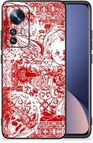 Back Case TPU Siliconen Hoesje Xiaomi 12 | 12X GSM Hoesje met Zwarte rand Angel Skull Red