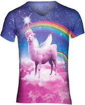 Swag Lama Regenboog shirt Maat XL V-hals - Festival shirt - Superfout - Fout T-shirt - Feestkleding - Festival outfit - Foute kleding - Kattenshirt - Regenboogshirt - Kleding fout feest - Foute party kleding