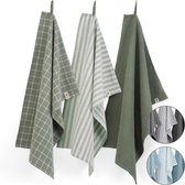 Walra Theedoeken Dry with Cubes, Stripes & Blocks - Keukenhanddoeken 3 x 50x70cm - Theedoeken en Keukendoeken set 100% Katoen - Off Black