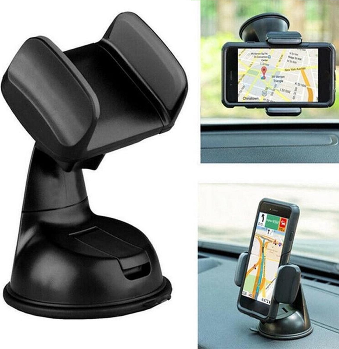 LuxeBass Telefoonhouder Auto | Voorruit en Dashboard || Zuignap & Klemsysteem | 360 graden roteren - LB490