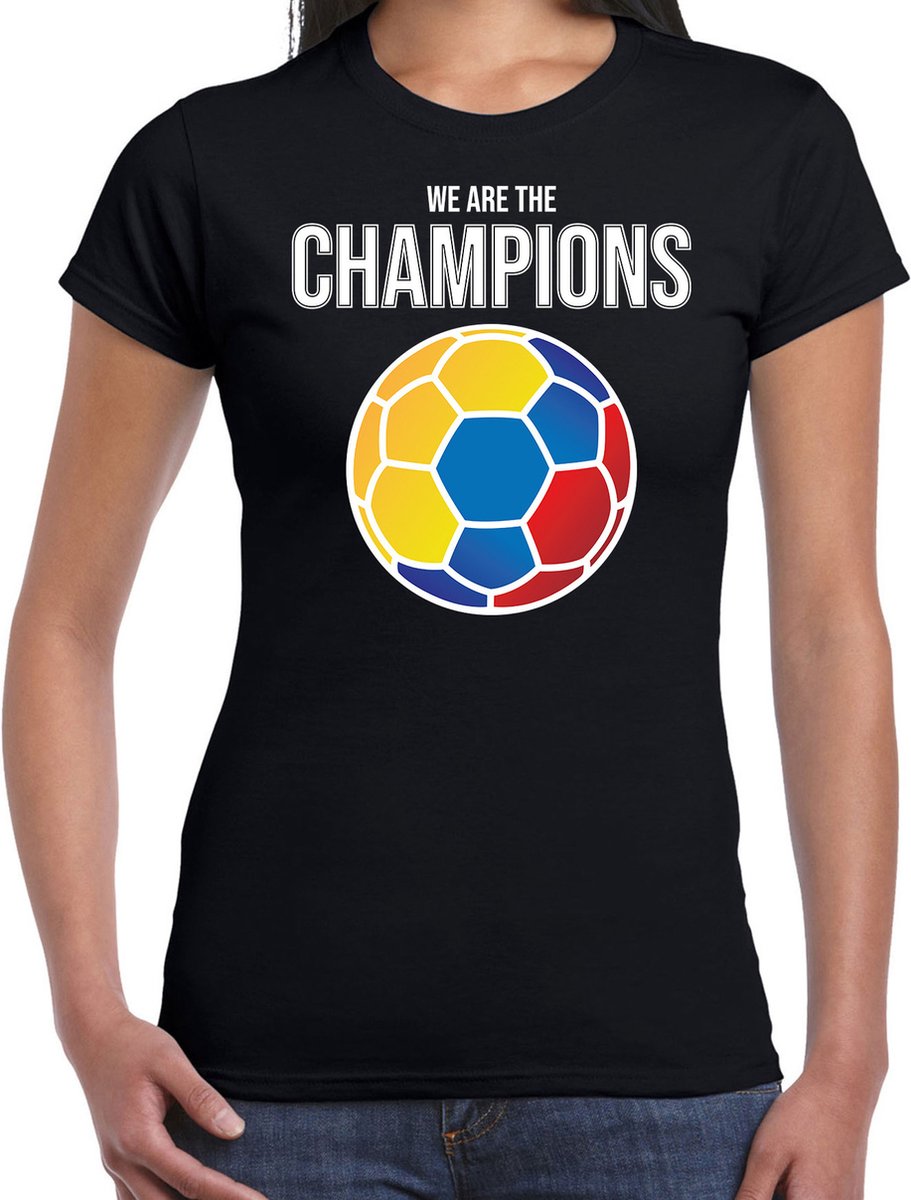 Colombia WK supporter t-shirt - we are the champions met Colombiaanse voetbal - zwart - dames - kleding / shirt S