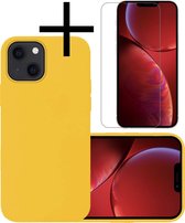 Hoes Geschikt voor iPhone 13 Mini Hoesje Cover Siliconen Back Case Hoes Met Screenprotector - Geel